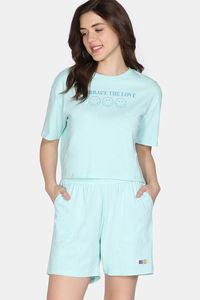 Zivame 2 Mile Fashion Knit Cotton Loungewear Set - Pastel Blue — thumbnail 3